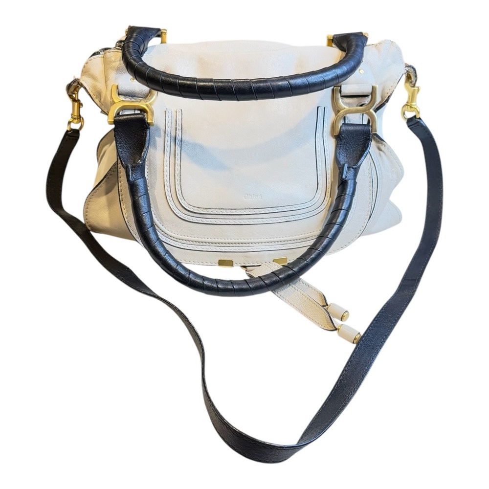 CHLOE Marcie Medium Double Carry Satchel Bag Handbag Leather Cream Navy Black